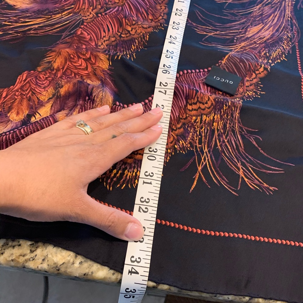 Gucci Peacock Feather Silk Twill Foulard Scarf - Picture 10 of 10